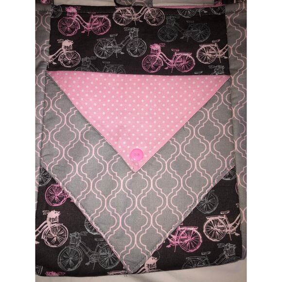 Bag Shoulder Tote Handmade Bicycle Print Pink Gray Blue New Fabric Lightweight - Picture 2 of 8